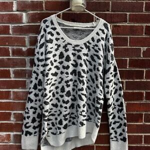 Calvin Klein Jeans Fuzzy Knit Black and White Leopard Print Sweater
